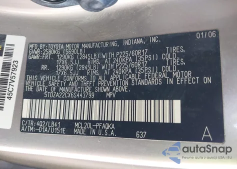 2006 Toyota Sienna Xle from USA, damaged, VIN 5TDZA22CX6S443799
